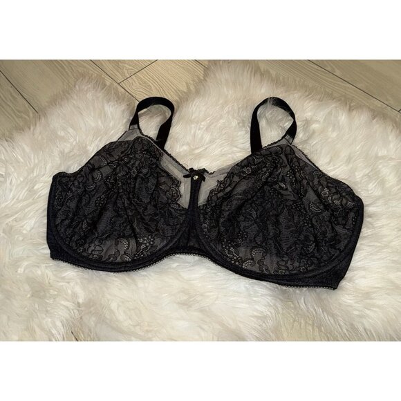 Wacoal Womens Retro Chic Full Figure Underwire Bra Lace Sheer 40H Black 855186 - Picture 1 of 6